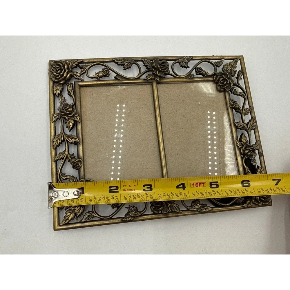 Vintage Brass Rose Picture Frame Ornate Floral Victorian Tabletop